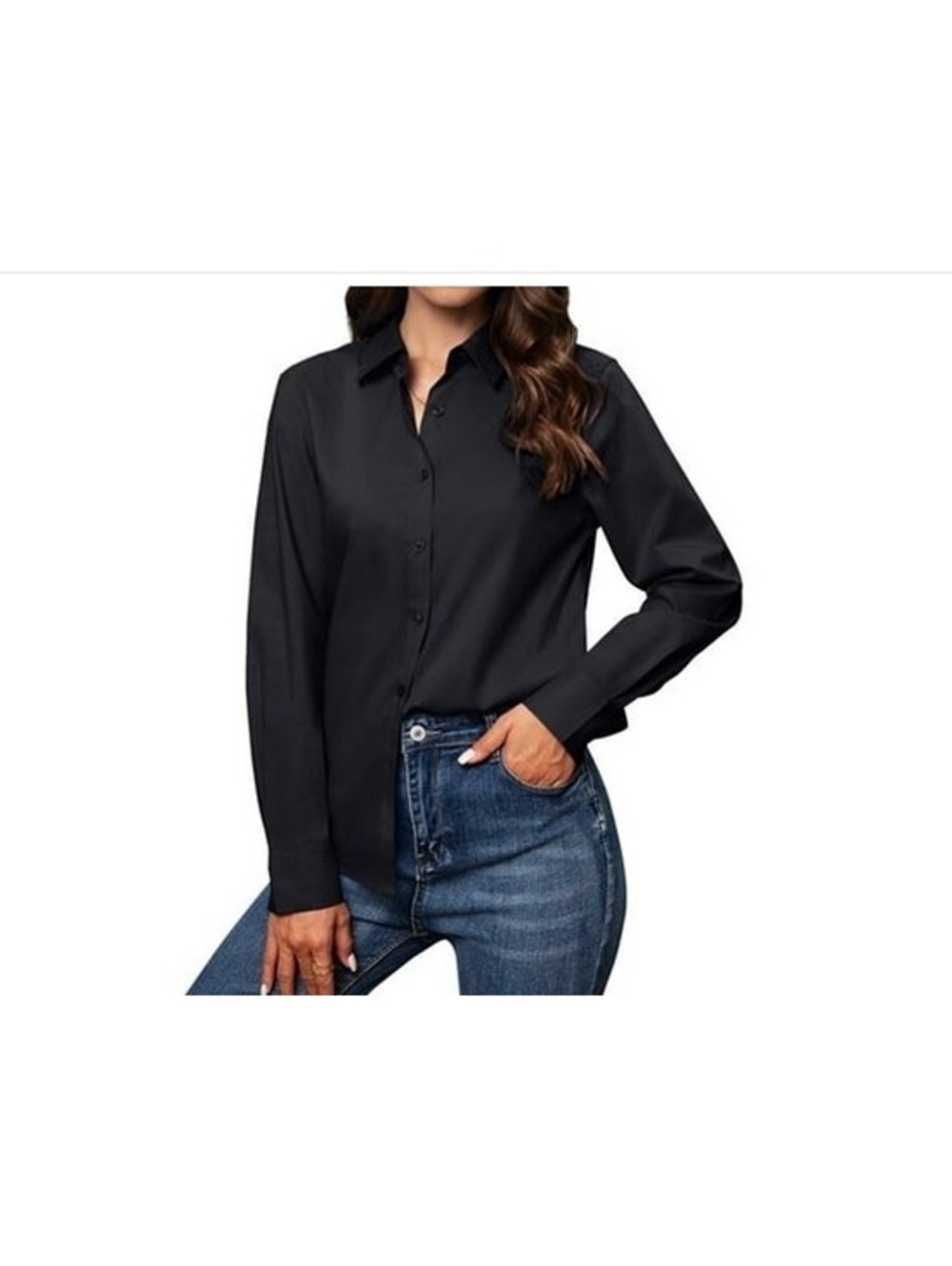 Classic Black Long Sleeve Button-Up Shirt for Women